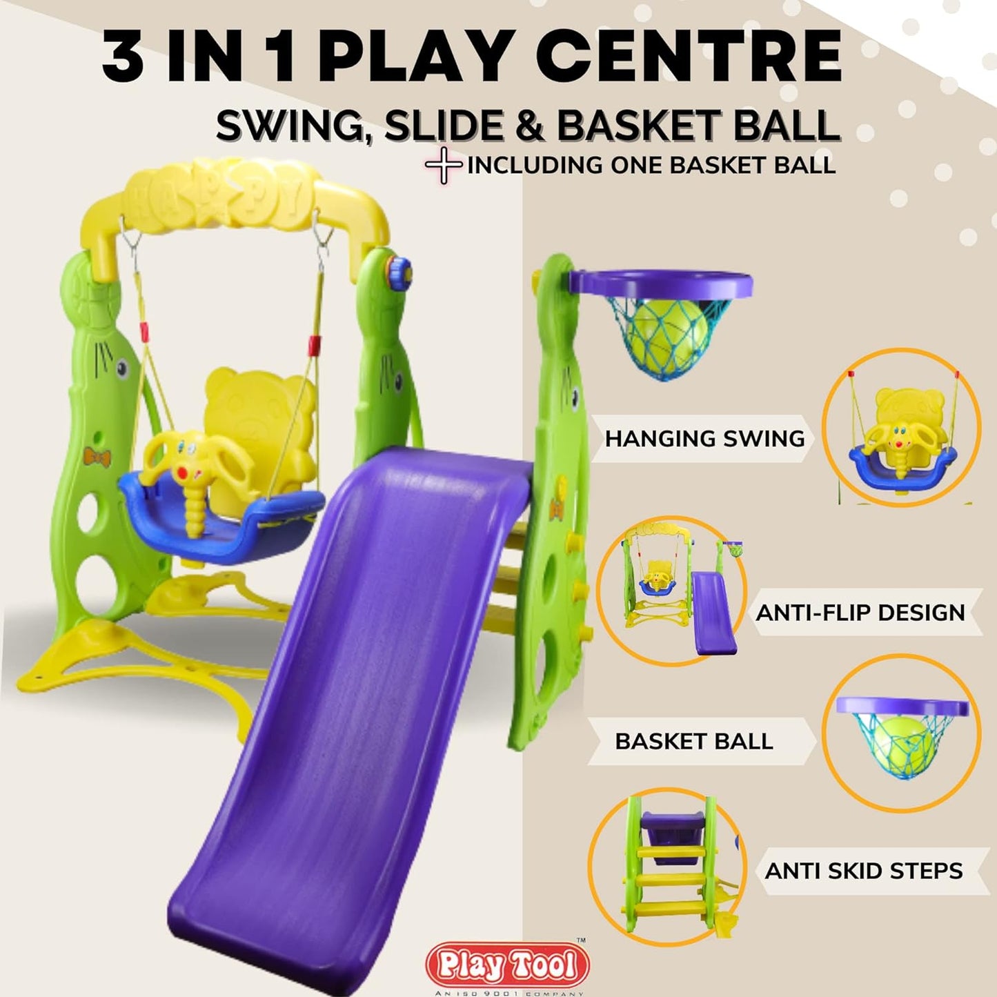 Slider for Kids Swing and Slide Combo along with 1 Basket Ball - 3 in 1 Multi Activity GYM Set Jumbo Slider Jhulla - Garden Sliding and Swing Combo for babies in Dolphin Shape for Outdoor and Indoor Use - Age Group 06 Month to 5 Years