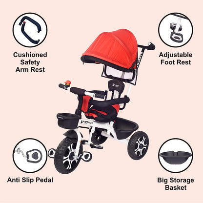 BabyCute Cycle for Kids, Plug and Play Baby Sports Tricycle with Canopy for 2 to 5 Year Old Children V 10 RED - MRGTOYS