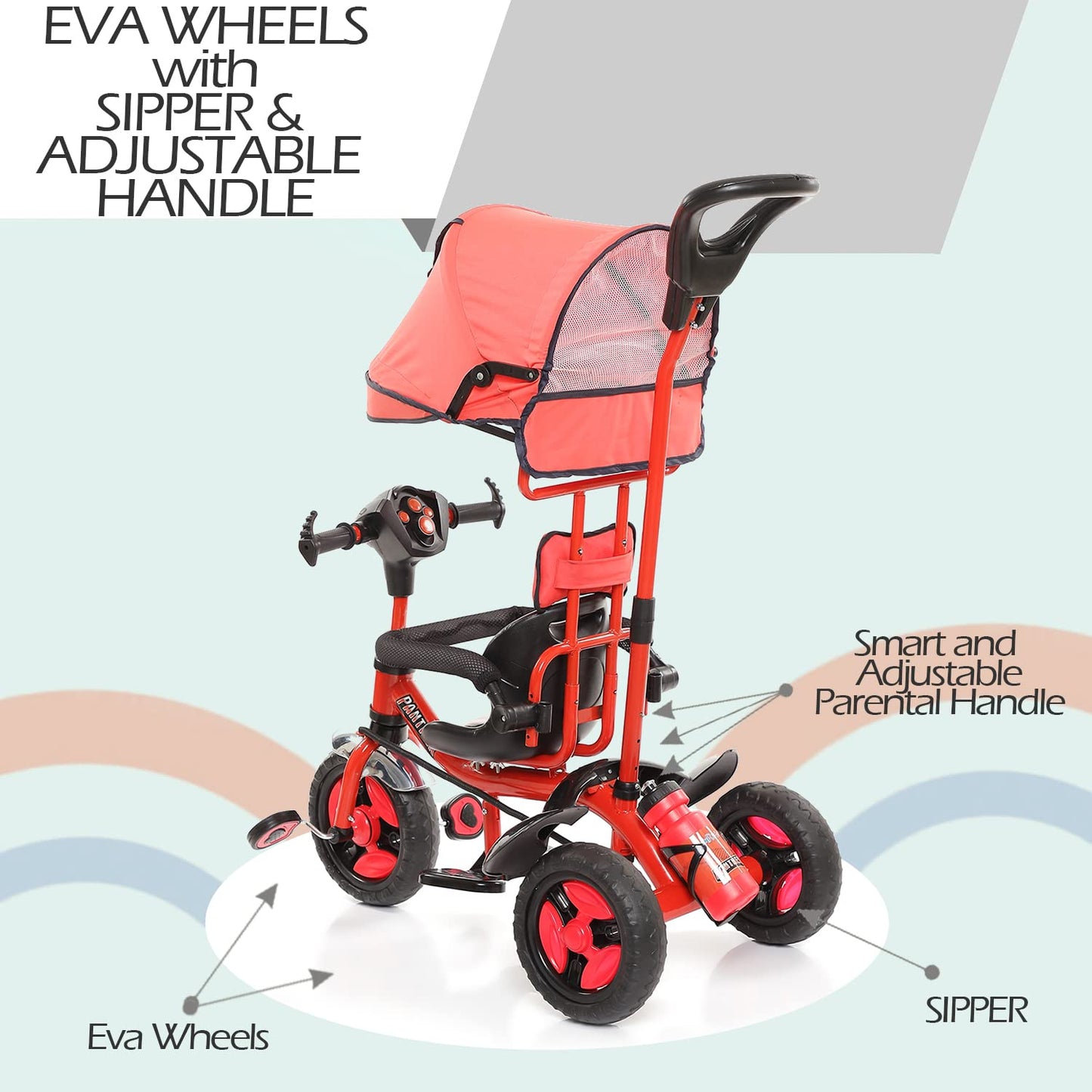 FunRide Kids Tricycle Panther 3 in 1 Plug and Play Musical Trike - Parental Control Handle for 1.5 to 5 Years with Safety Handle for Boys and Girls - (Weight - Upto 25 Kg)