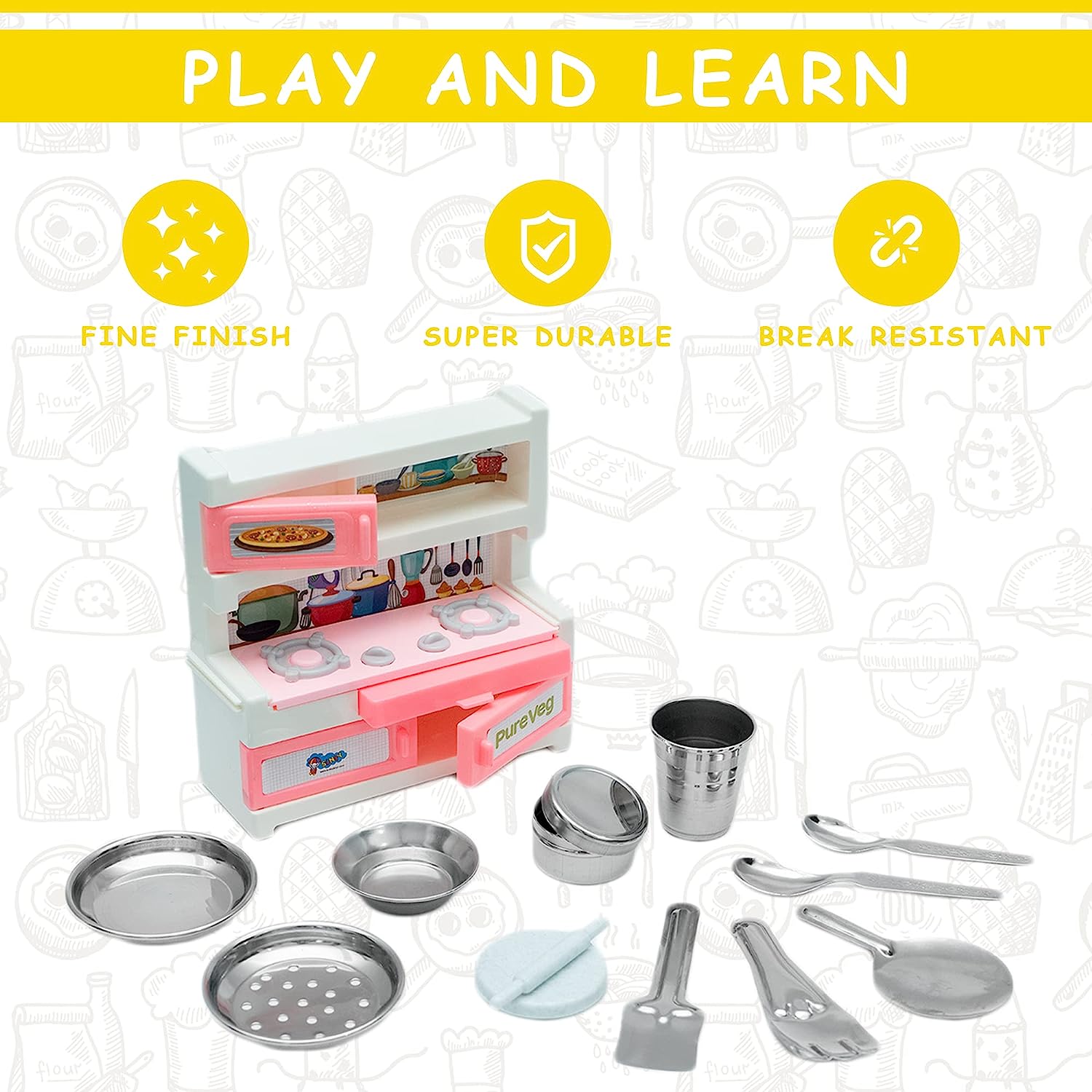 Kitchen Set for Kids.A Perfect Roleplay Pretend Play Kitchen Play Set for Kids (Pure Veg Big Kitchen Set) - MRGTOYS