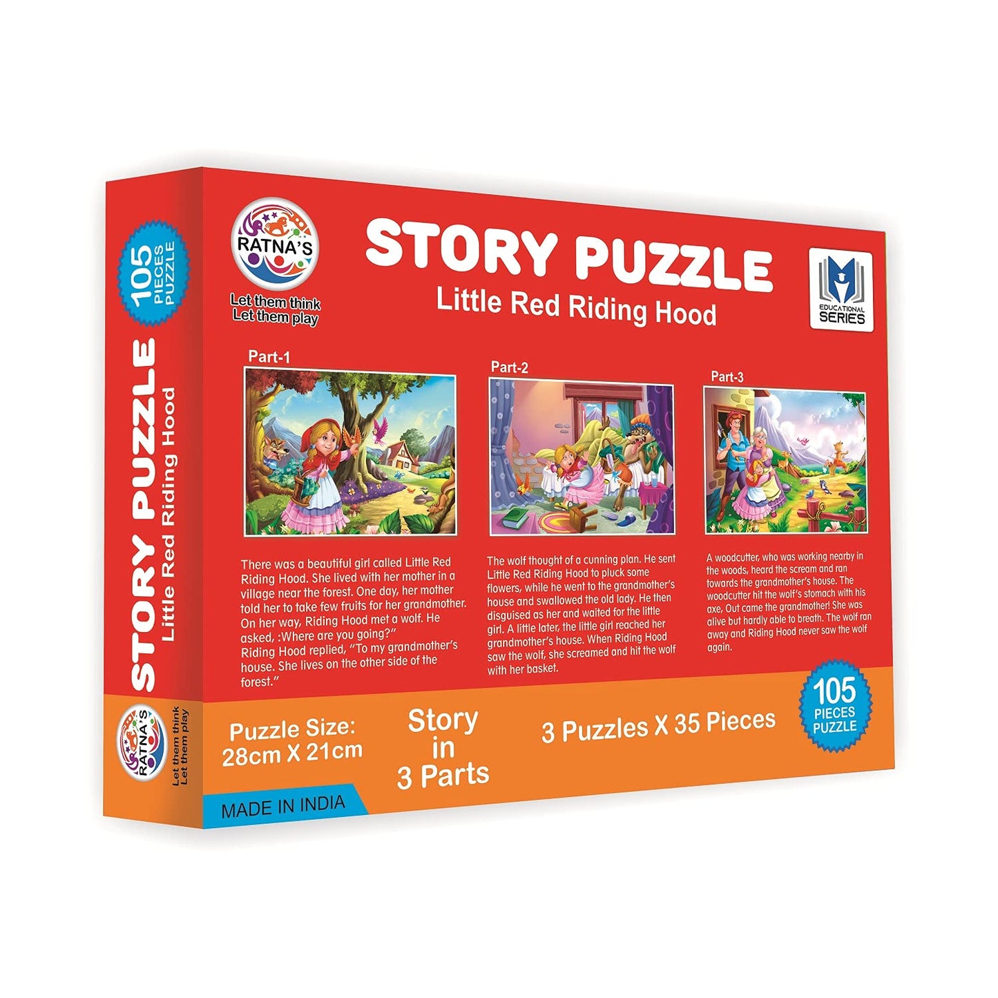 RATNA'S Story Jigsaw A Little RED Riding Hood for Kids. This Pack Includes 3 Jigsaw Puzzle and A Story Book