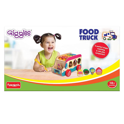 Giggles - Food Truck, Educational Wooden Push Along Toy with Icecream Shapes, Pretend Play,Shape Sorting,Free Wheel, 6 Months & Above, Infant and Preschool Toys