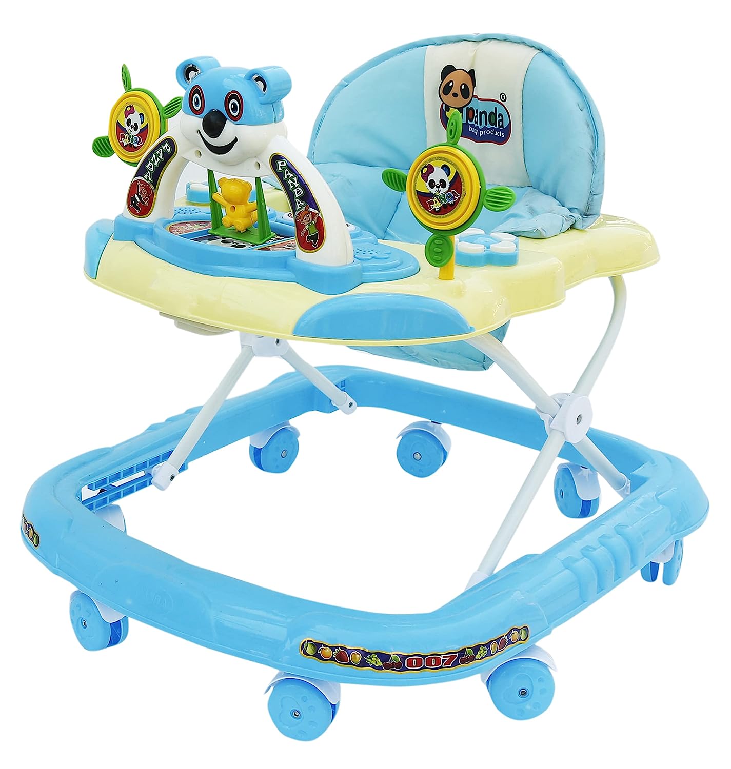 Panda 007 Smart Musical Round Toddler Baby Walker with Comfy 3-in-1 Height Adjustable with Light and Musical Toy Bar and Ultra Soft Seat for Kids (6 Month + Age) (Kids Walker) (Blue) - MRGTOYS