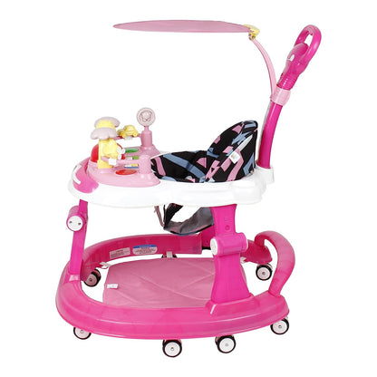 Steelbird Walk-N-Hop Unisex Anti Fall Toddler Hop, Sit & Stand Walker with Sun Shield and Push Hand Bar, Removable Toy Tray, Music System and Height Adjustments for 9-18 Months (Pink)