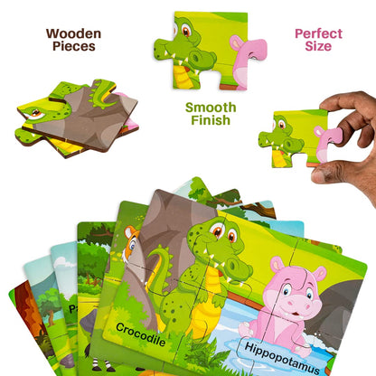 Ratna's My First Wooden Jigsaw Puzzle Wild Animals for Kids (6 Pieces, Pack of 6) Puzzle Size 17 x 12 cm