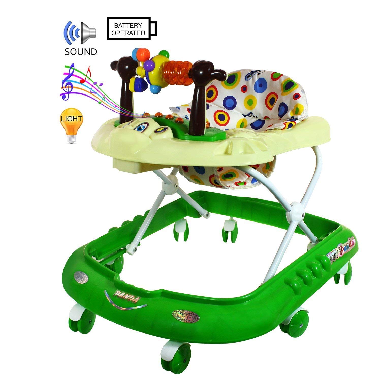 Panda 777 Smart Musical Round Toddler Baby Walker with Comfy Seat and Activity with Light and Musical Toy Bar and Ultra Soft Seat for Kids/Babies  (Green) - MRGTOYS
