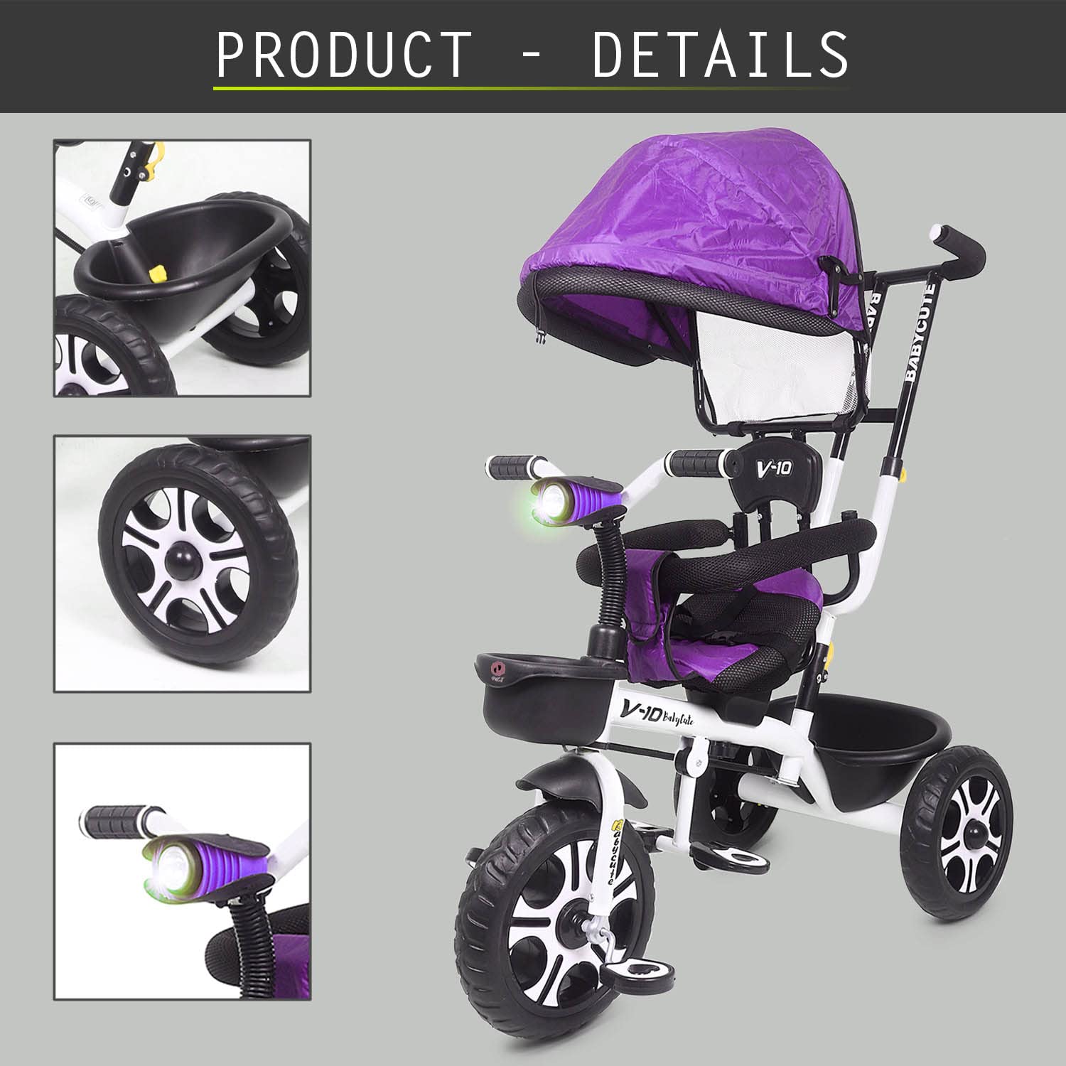 Pro Max Kids|Baby Musical Trike|Tricycle with Light, Foldable Canopy and 360 Degree Seat Rotating Tricycle for Kids|Boys|Girls Age Group 2 to 5 Years (Brown) (Purple)Baby Cute Kids - MRGTOYS