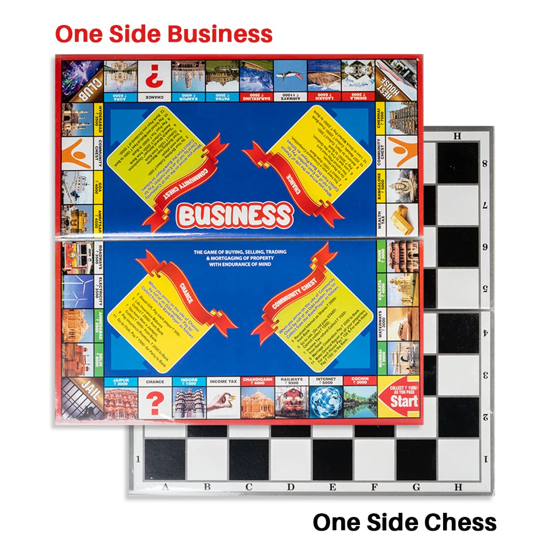 RATNA'S 2 in 1 Business and Chess Deluxe Board Game with Biscuit Coins for Kids - Develop Concentration and Brain Skills with Multicolor Paper and Plastic Set - Perfect Family Strategy Game for All Ages