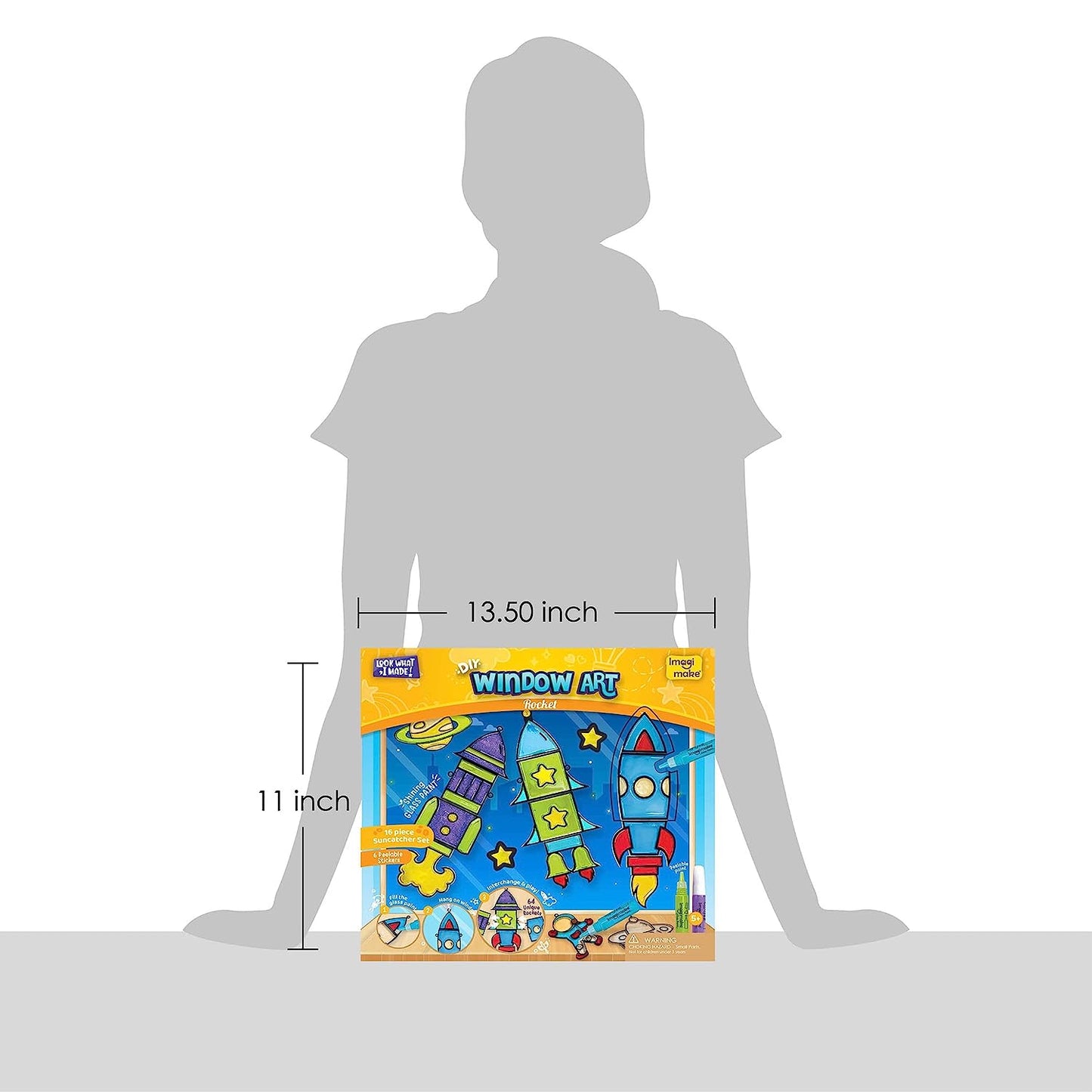 Imagimake Window Art - Rocket - 16 Pieces Glass Painting Set - Astronaut, Rover, Space Designs - Craft Kit for Boys & Girls 5 Years & Above GAMES