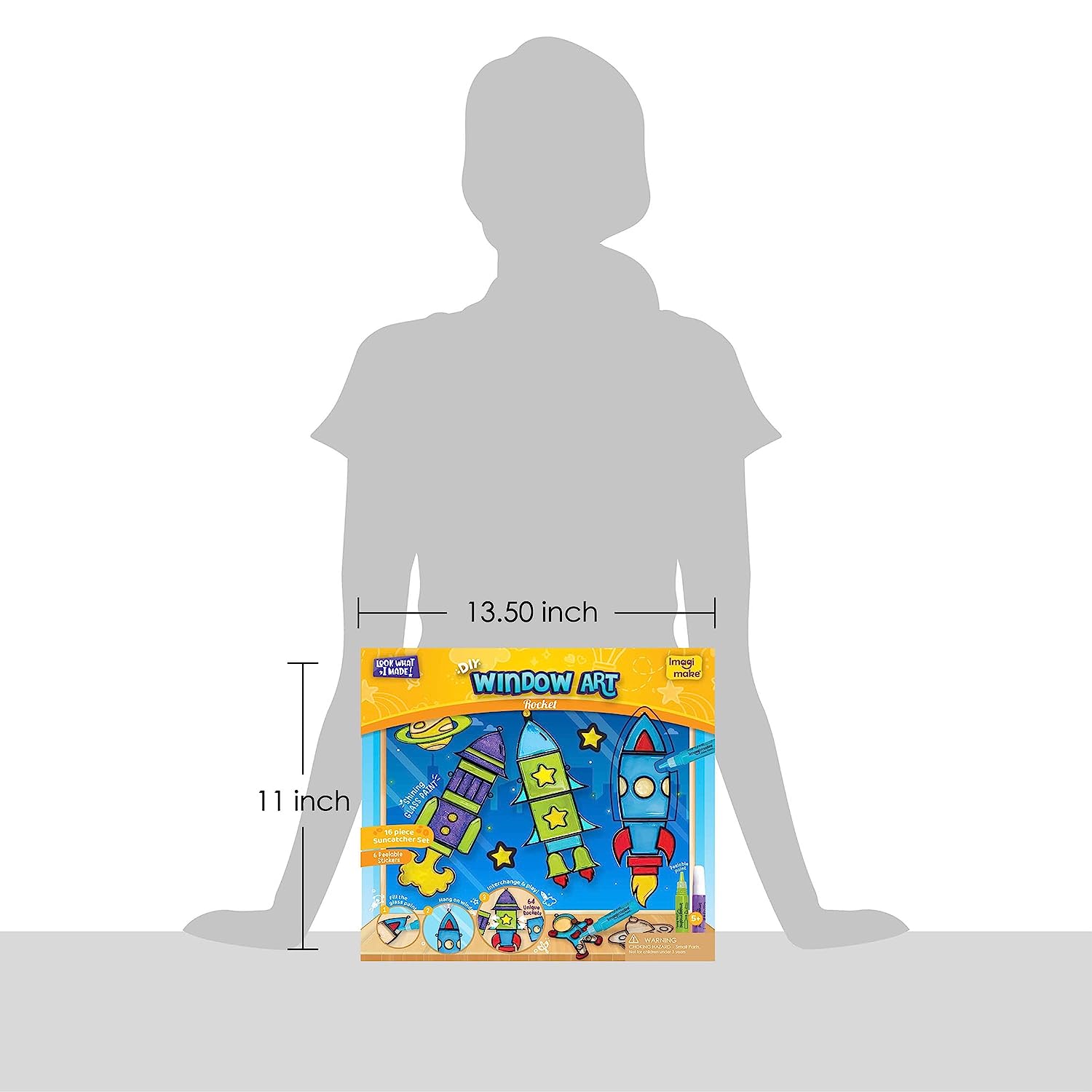 Imagimake Window Art - Rocket - 16 Pieces Glass Painting Set - Astronaut, Rover, Space Designs - Craft Kit for Boys & Girls 5 Years & Above GAMES