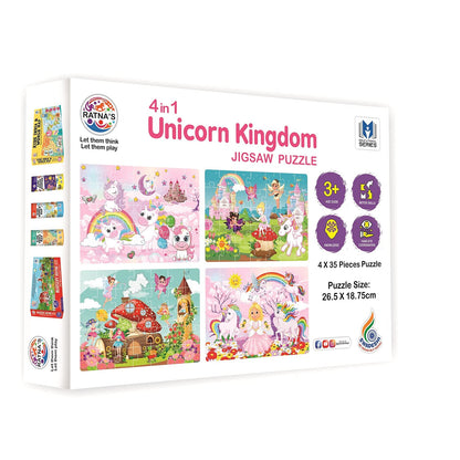 4 in 1 Unicorn Kingdom Jigsaw Puzzle for Kids|A Perfect Jigsaw Puzzle for Little Hands|4 * 35 Pieces Jigsaw Puzzle - MRGTOYS