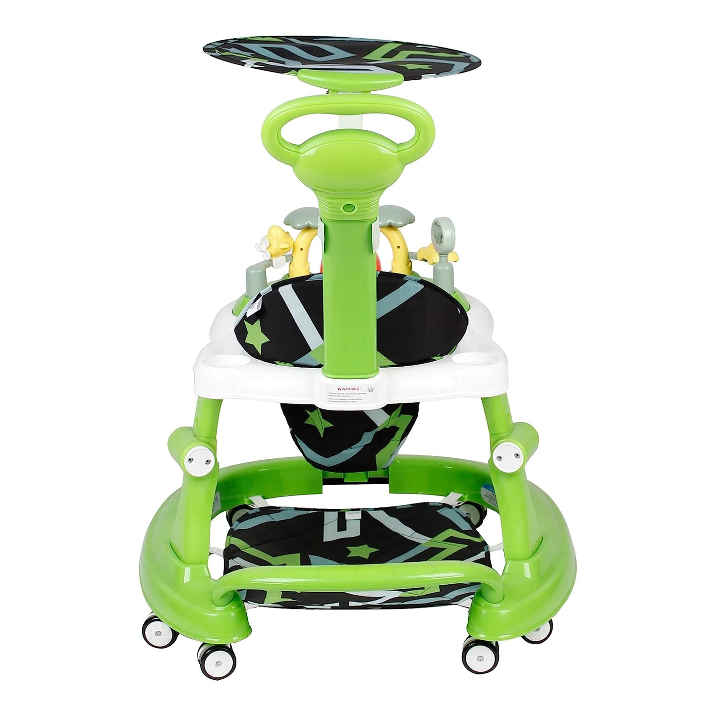 Steelbird Walk-N-Hop Unisex Anti Fall Toddler Hop, Sit & Stand Walker with Sun Shield and Push Hand Bar, Removable Toy Tray, Music System and Height Adjustments for 9-18 Months (Green)