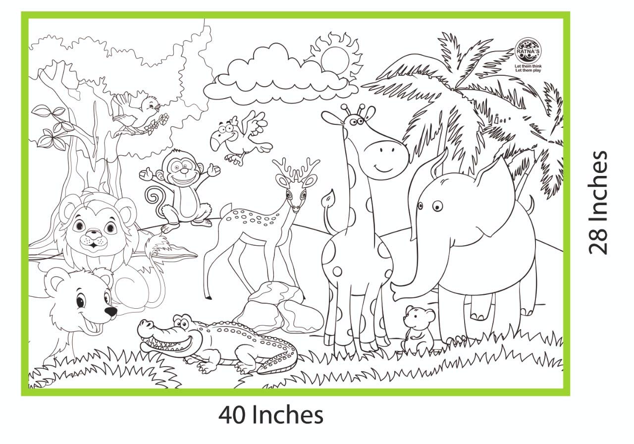 My Colouring MAT for Kids Reusable and Washable. Big MAT for Colouring. MAT Size(40 INCHES X 27 INCHES) (Jungle Theme)
