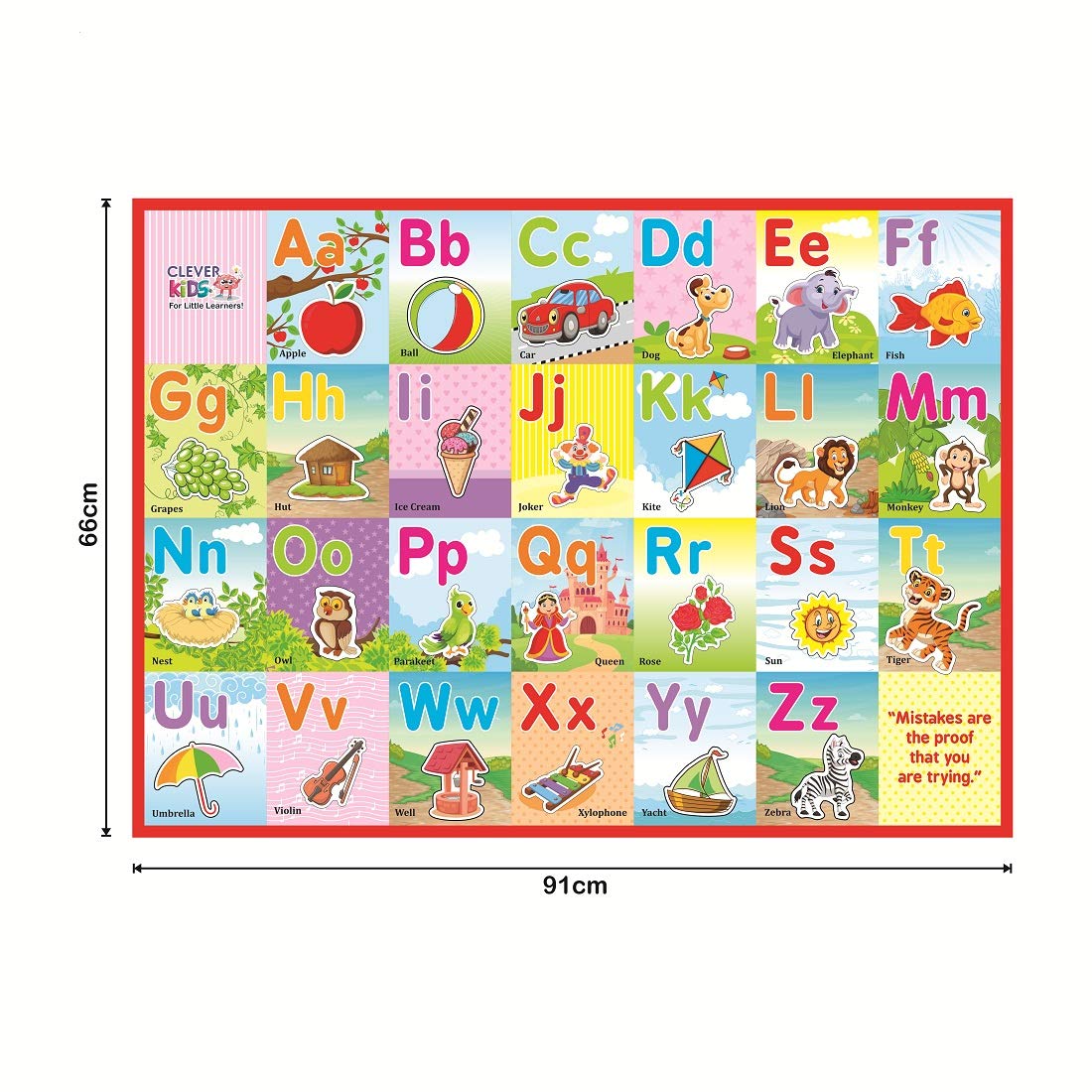 RATNA'S Clever Kids Educational Alphabet Activity mat ( 91 cms x 66 cms Jumbo mat) with 13 Both Sides Printed Flash Cards & 26 Transport Vehicle eva Cutouts with Velcro.- Multi Color