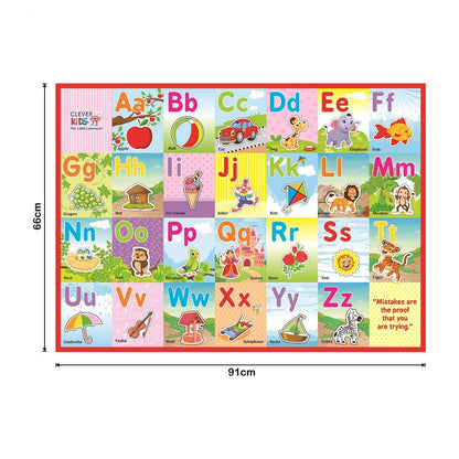 RATNA'S Clever Kids Educational Alphabet Activity mat ( 91 cms x 66 cms Jumbo mat) with 13 Both Sides Printed Flash Cards & 26 Transport Vehicle eva Cutouts with Velcro.- Multi Color