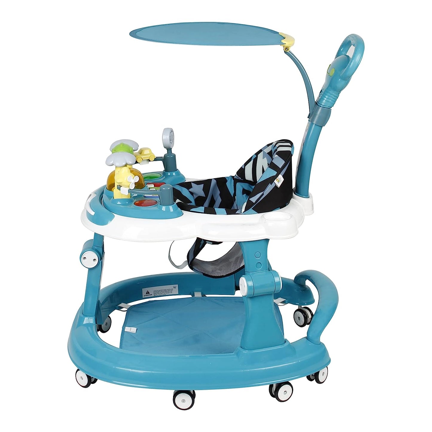 Steelbird Walk-N-Hop Unisex Anti Fall Toddler Hop, Sit & Stand Walker with Sun Shield and Push Hand Bar, Removable Toy Tray, Music System and Height Adjustments for 9-18 Months (Turquoise Blue)