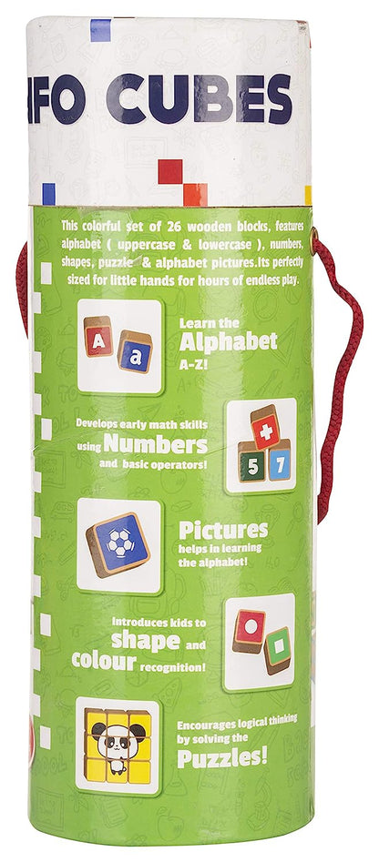 Giggles - Info Cubes, Educational Learning blocks, Teaches Alphabet,Numbers,Colour shapes & Picture puzzle, 3 Years & above, Preschool toys Multicolor (26 pieces)