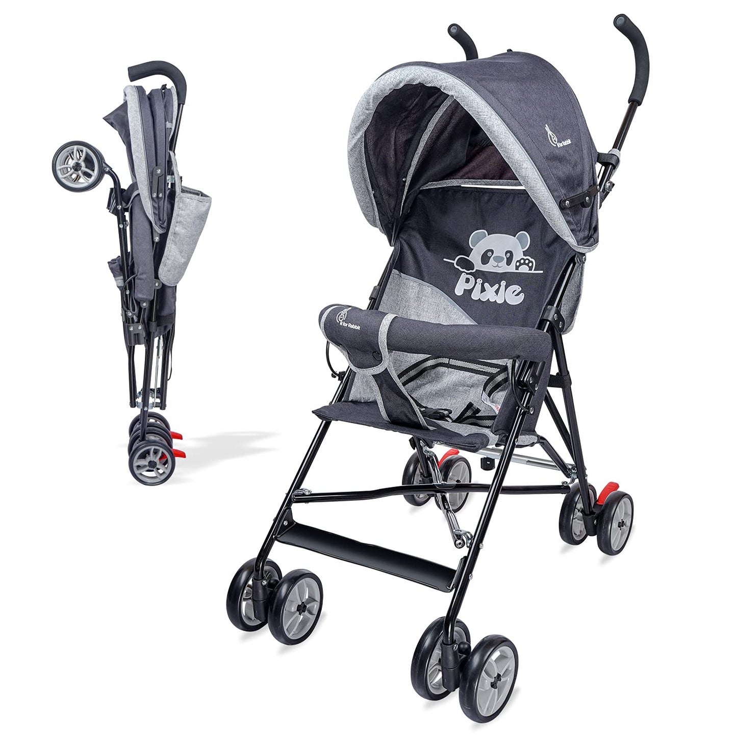 R for Rabbit Pixie Toddles Buggy and Stroller, Baby Stroller and Buggy for Baby, New born, Kids - Buggy for Kids, Travel Friendly Portable Easy Foldable and Carry, Kids Age 6 -36 Months | 6 Months Warranty | ( Black Grey)
