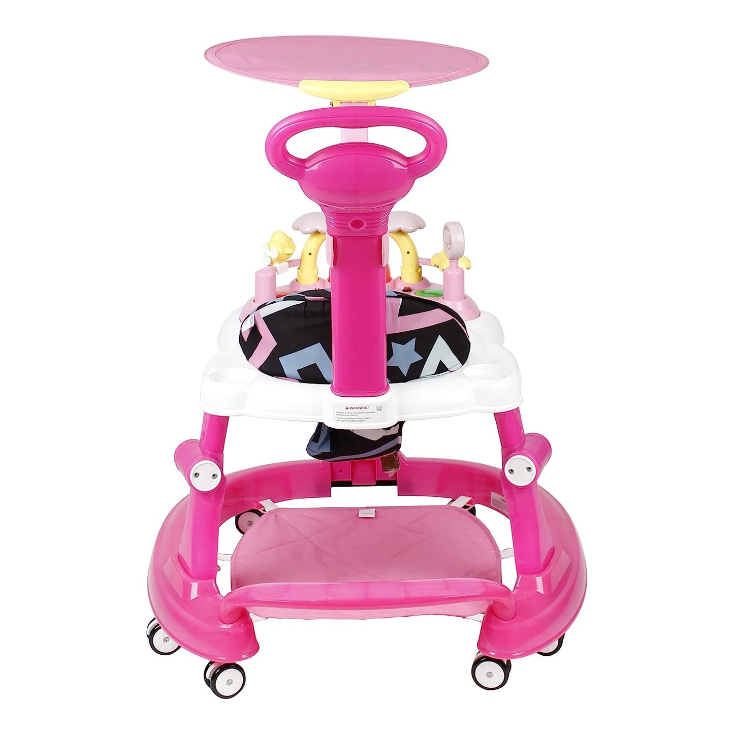 Steelbird Walk-N-Hop Unisex Anti Fall Toddler Hop, Sit & Stand Walker with Sun Shield and Push Hand Bar, Removable Toy Tray, Music System and Height Adjustments for 9-18 Months (Pink)