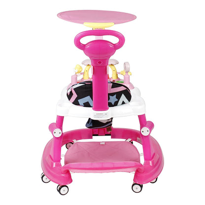 Steelbird Walk-N-Hop Unisex Anti Fall Toddler Hop, Sit & Stand Walker with Sun Shield and Push Hand Bar, Removable Toy Tray, Music System and Height Adjustments for 9-18 Months (Pink)