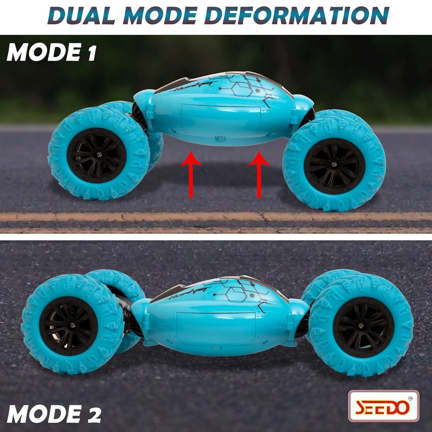 SEEDO Remote Control Rechargeable Twisting Stunt Car 1:16 Scale 360 Degree Double Sided Rotation 2.4 GHz All Terrain RC Vehicle Toy with Multi Line Technology for Kids 8+ Years COLOR MAY VARY