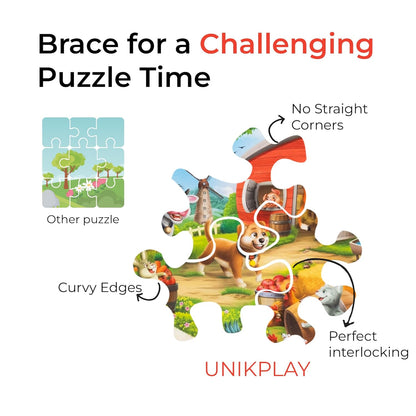 Unik Play Go Crazy Jigsaw Puzzle for Kids and Adults | Attractive Cartoon Print Puzzle with 2 Puzzle Trays for Age 6 to 99 Years-90 Pcs-(Farm Friends)