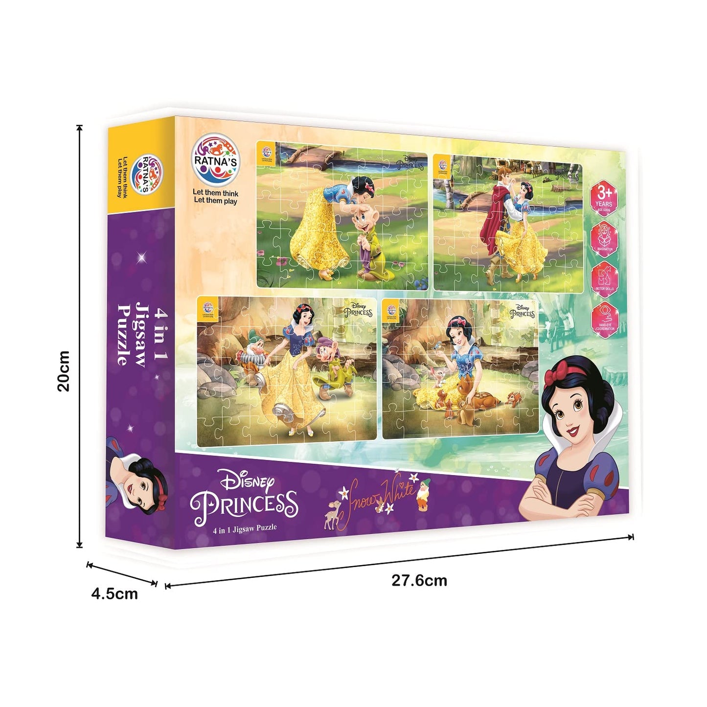Ratna's 4 in 1 Disney Princess Snow White Jigsaw Puzzle 140 Pieces for Kids. 4 Jigsaw Puzzles 35 Pieces Each - MRGTOYS