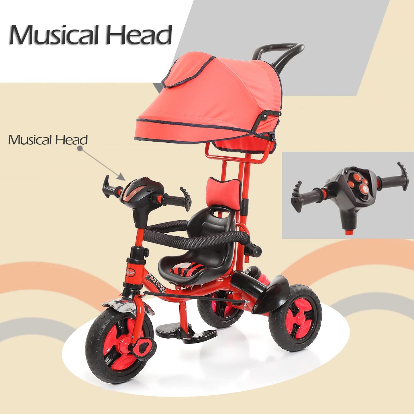 FunRide Kids Tricycle Panther 3 in 1 Plug and Play Musical Trike - Parental Control Handle for 1.5 to 5 Years with Safety Handle for Boys and Girls - (Weight - Upto 25 Kg)
