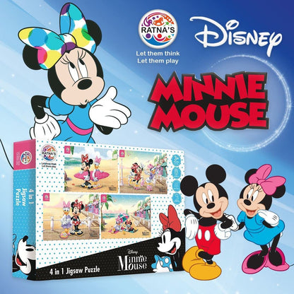 Ratna's 4 in 1 Disney Jigsaw Puzzle 140 Pieces for Kids. 4 Jigsaw Puzzles 35 Pieces Each (Minnie Mouse & Daisy) - MRGTOYS