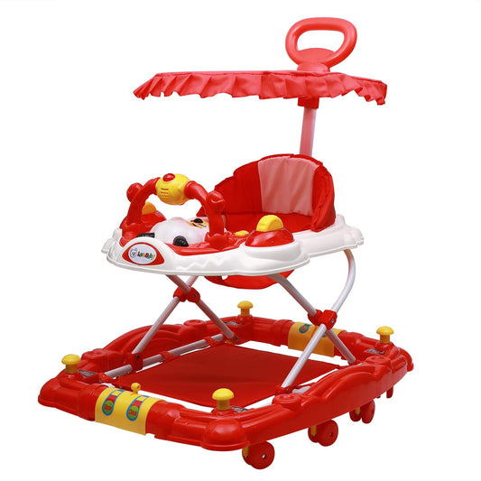 Love Baby Activity Walker for Kids with Canopy Adjustable Height Musical Tray and Light for  Kids (Red) - MRGTOYS
