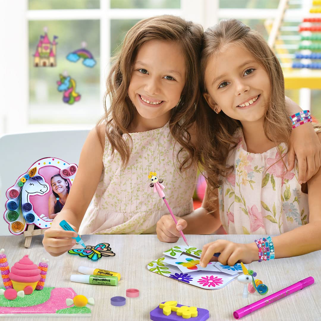 Imagimake Fabulous Craft Kit-Arts and Crafts for Kids ages 6-8-Suncatcher Kits for kids-Air Dry Clay, Paper Quilling Kit, Stamp for Kids- Princess, Unicorn Toys- Gifts for 5, 6, 7, 8, 9 Year Old Girls, Multicolour
