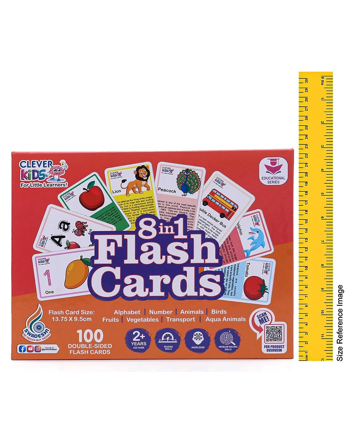 RATNA'S 8 in 1 Flash Cards 100 uniquely designed double sided flash cards features Alphabet,Number,Birds,Animals,Fruits,Vegetable,Transport & Aqua Animals  (Multicolor)