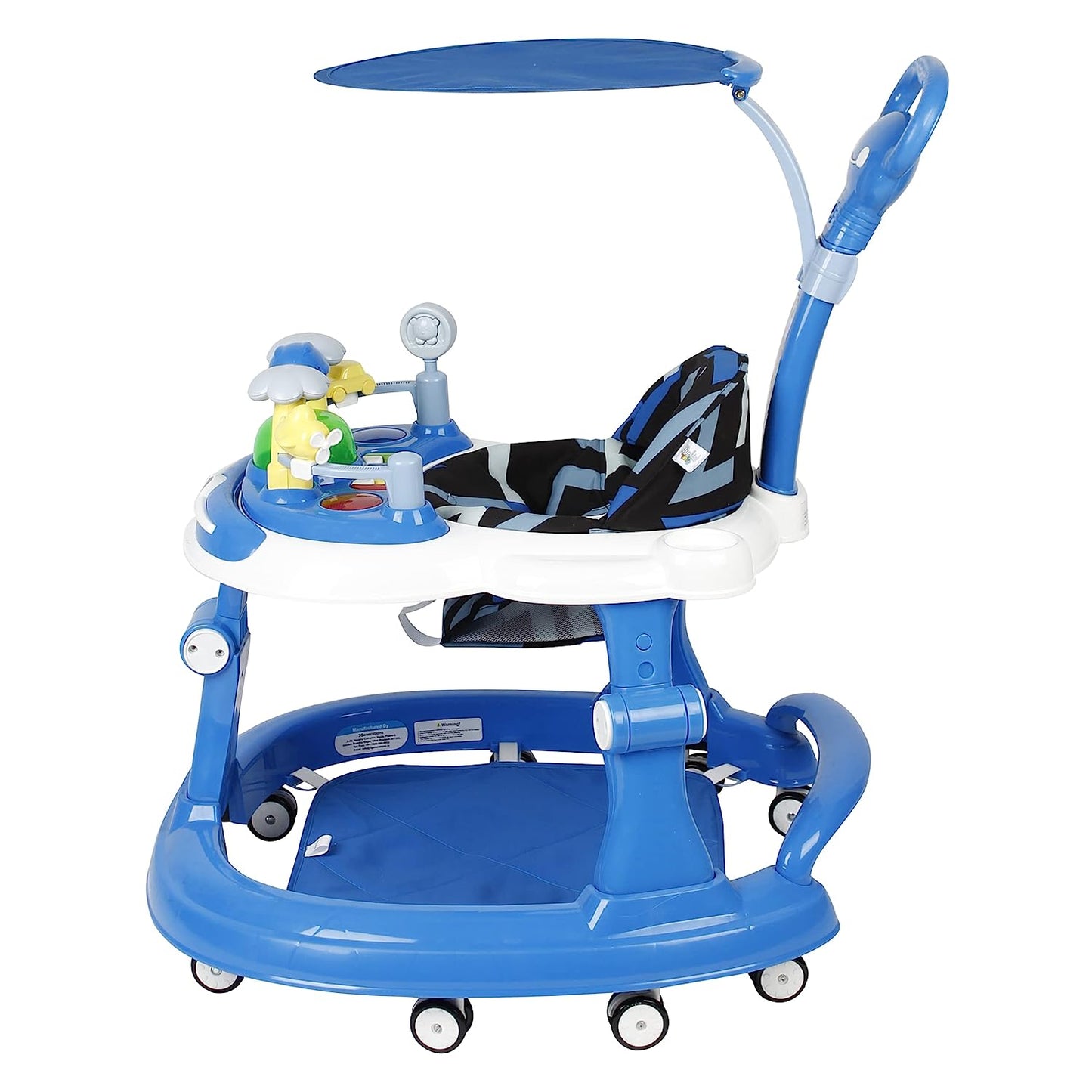 Steelbird Walk-N-Hop Unisex Anti Fall Toddler Hop, Sit & Stand Walker with Sun Shield and Push Hand Bar, Removable Toy Tray, Music System and Height Adjustments for 9-18 Months (Blue)
