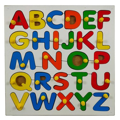 Awals Learning Educational Premium Wooden 26 English Alphabets Use Teaching for Kids - Uppercase with Knob , Colorful |Build Imagination and Coordination