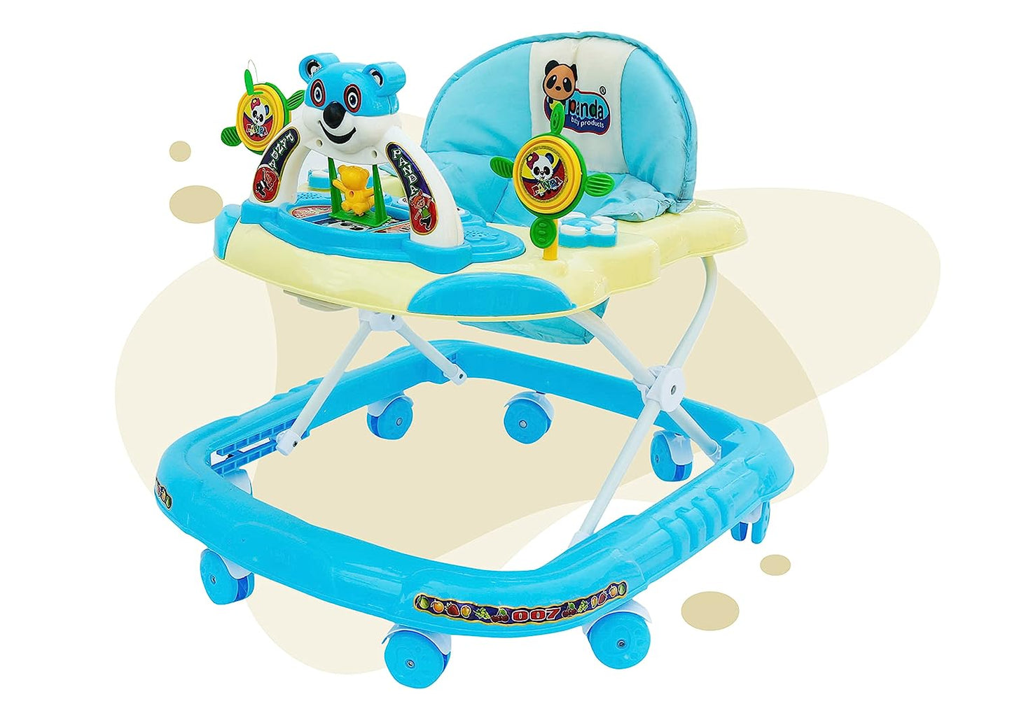 Panda 007 Smart Musical Round Toddler Baby Walker with Comfy 3-in-1 Height Adjustable with Light and Musical Toy Bar and Ultra Soft Seat for Kids (6 Month + Age) (Kids Walker) (Blue) - MRGTOYS