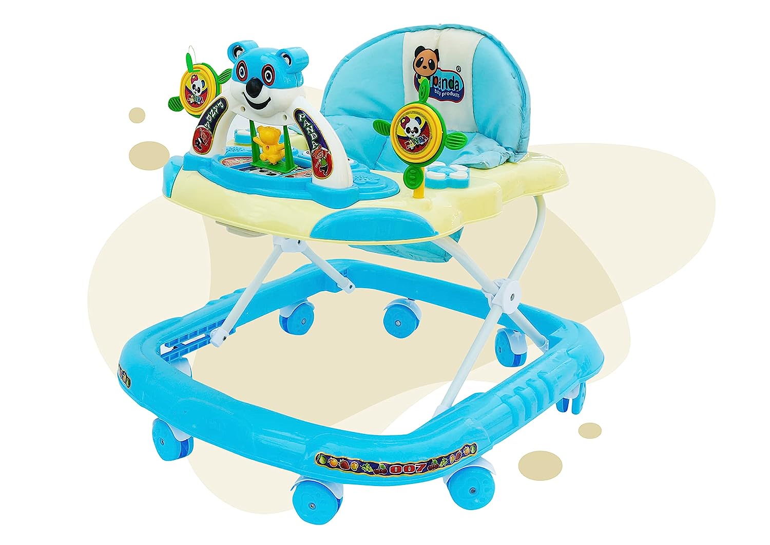 Panda 007 Smart Musical Round Toddler Baby Walker with Comfy 3-in-1 Height Adjustable with Light and Musical Toy Bar and Ultra Soft Seat for Kids (6 Month + Age) (Kids Walker) (Blue) - MRGTOYS