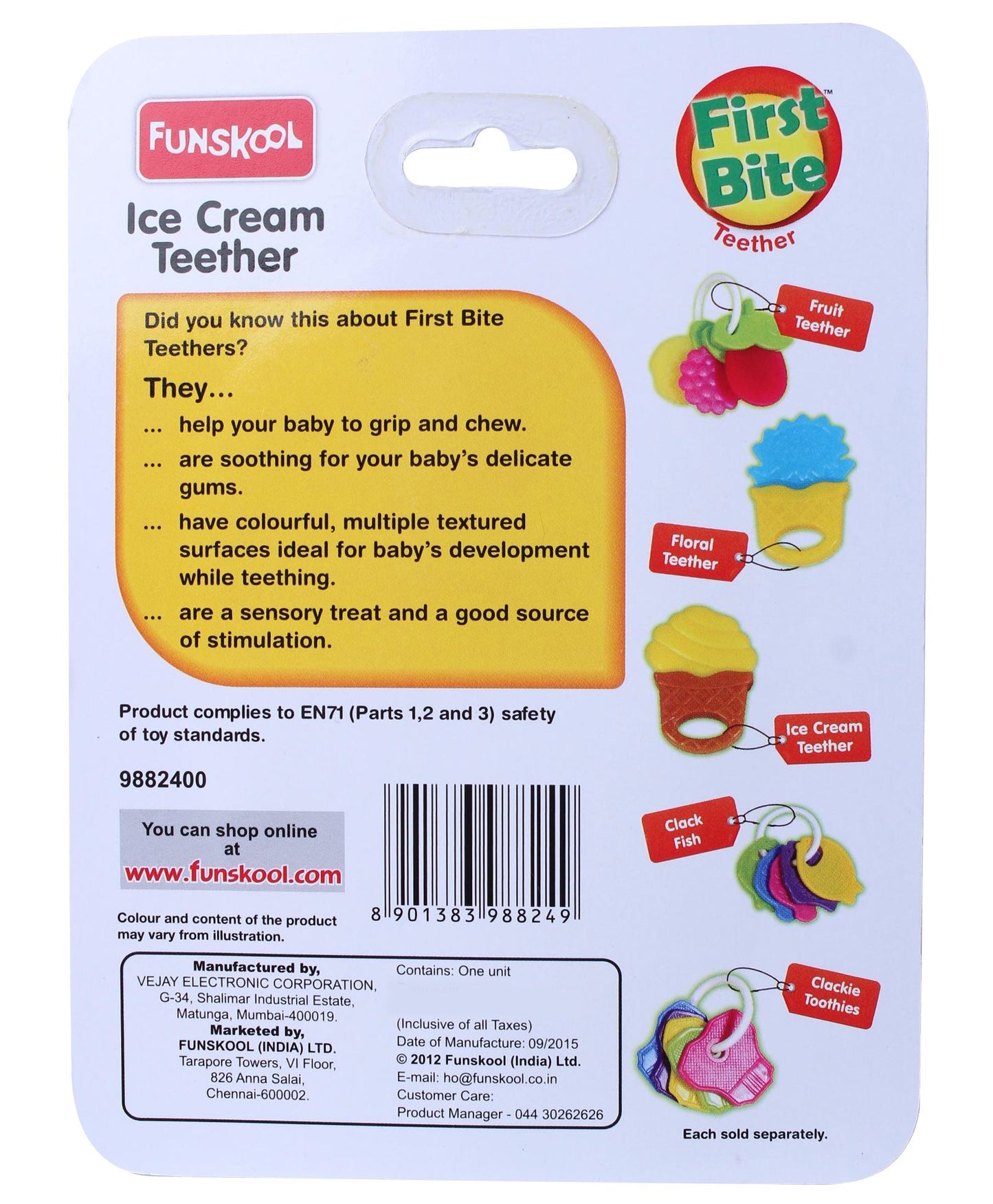 Funskool Giggles Ice Cream Teether - Yellow