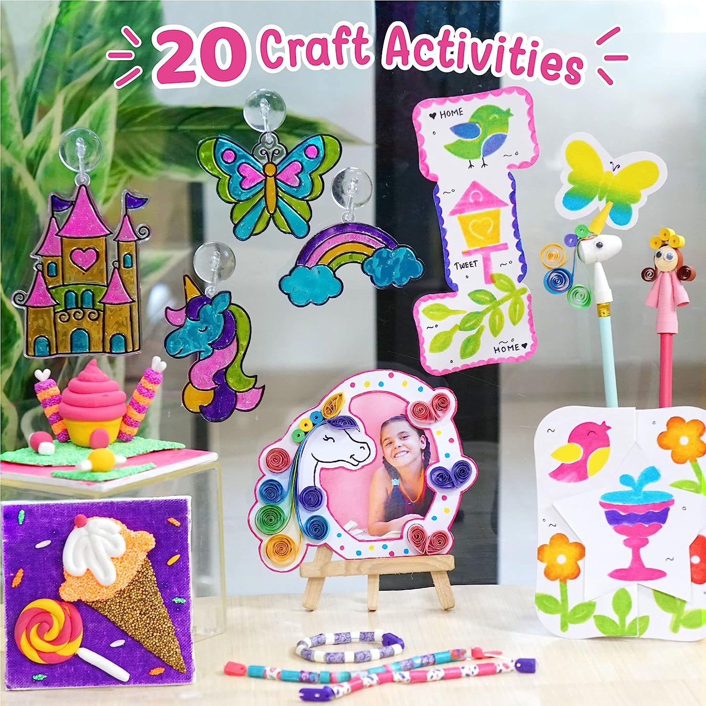 Imagimake Fabulous Craft Kit-Arts and Crafts for Kids ages 6-8-Suncatcher Kits for kids-Air Dry Clay, Paper Quilling Kit, Stamp for Kids- Princess, Unicorn Toys- Gifts for 5, 6, 7, 8, 9 Year Old Girls, Multicolour