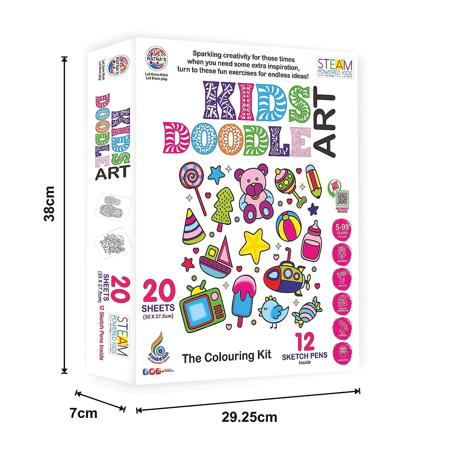 Ratna's Kids Doodle Art Colouring Kit Having 20 Sheets & 12 Sketch Pens | let The Child Learn with Fun Along with This Coloring kit
