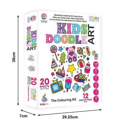 Ratna's Kids Doodle Art Colouring Kit Having 20 Sheets & 12 Sketch Pens | let The Child Learn with Fun Along with This Coloring kit