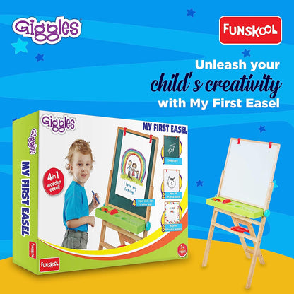 Giggles - My First Easel , 4 in 1 Double Sided Wooden Easel Board , Multicolour with Alphabet & Numbers , 3 Years & above , Preschool toys