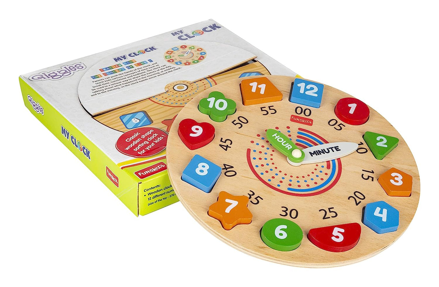 Giggles - My Clock, Shape sorting clock puzzle, Teaches Time,shapes and Numbers, 3 Years & above, Preschool toys Multicolor