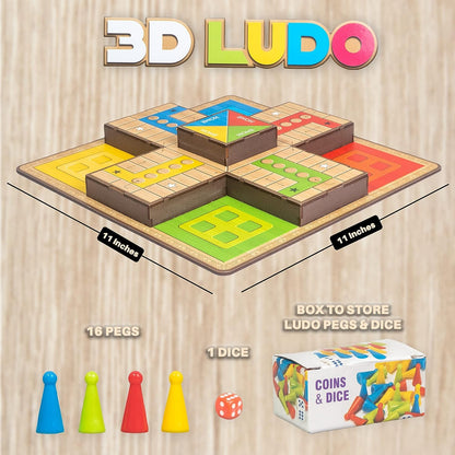 Toysbox 3D Ludo MDF Wooden Board Game Toy Play Family Fun with for Kids and Adults