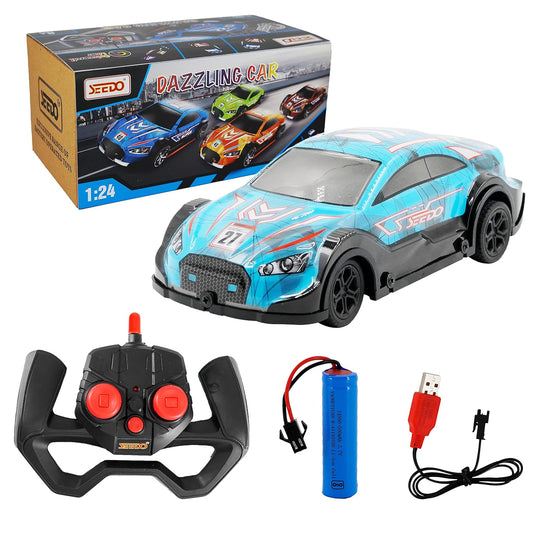 SEEDO Remote Control Rechargeable Dazzling Drift Anti Scratch High Speed Racing Car with Colourful Lights and Music, 1:24 Scale Rc Vehicle Toy for 8+ Years Kids Boys and Girls, Pack of 1,color may vary