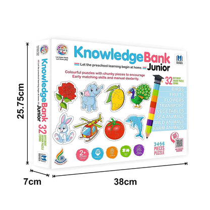 Ratna's Knowledge Bank Junior | 32 Different Jigsaw Puzzle Combo of Birds, Fruits, Flowers, Transports, Vegetables, Sea Animals, Wild Animals & Farm Animals for Kids 2+ Years