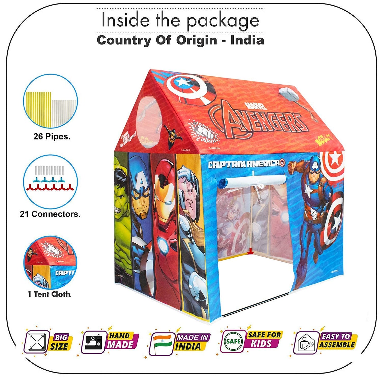 Jumbo Size Kids Play Tent House for 10 Year Old Girls and Boys Play House Tent (Avengers Theme Piped Tent)
