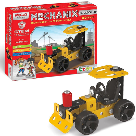 Mechanix Beginner Bulldozer,DIY Stem and Education Metal Construction Set, for Boys & Girls 7 yr+, Return Gifts Set