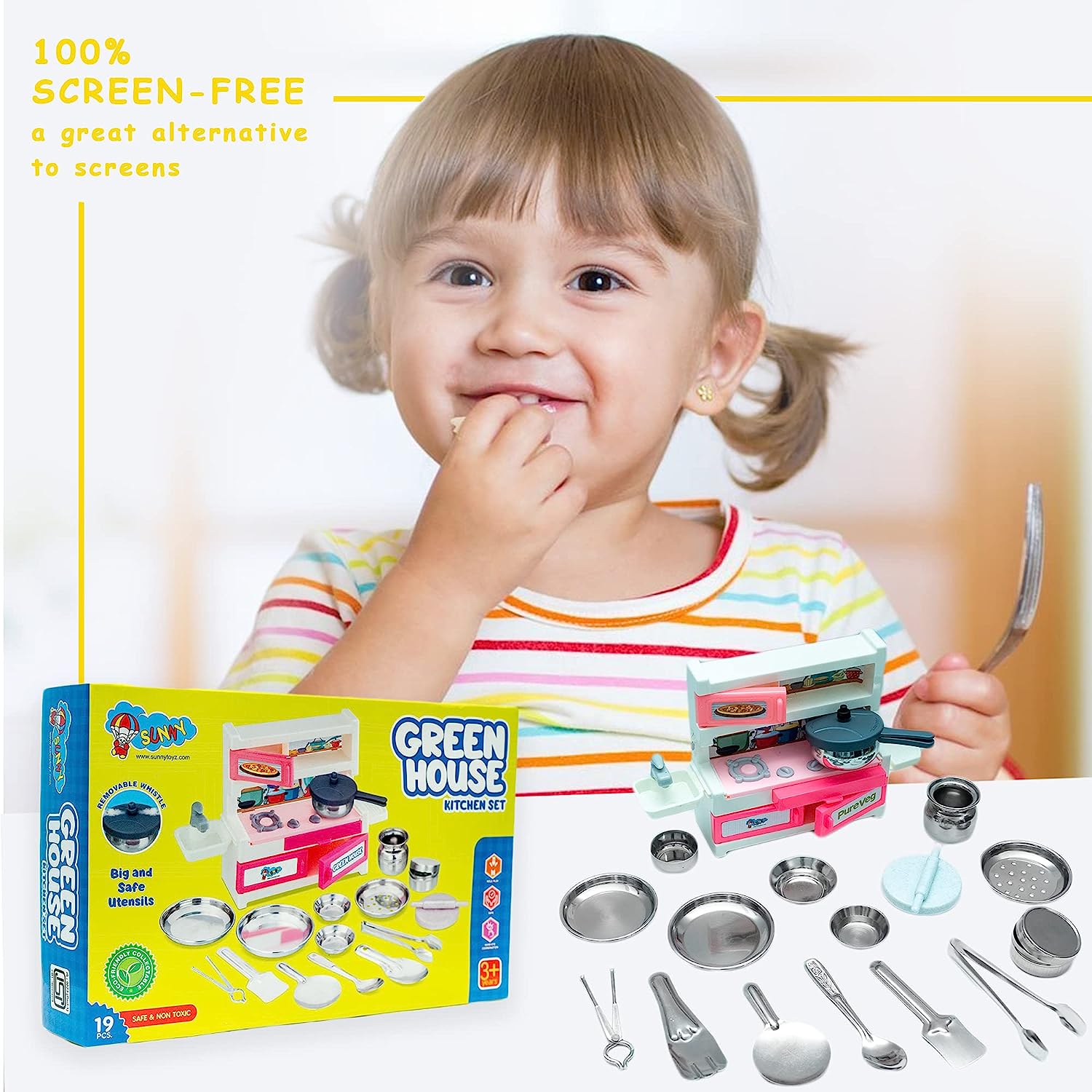 Green House 19 Pieces Kitchen Set for Kids.A Perfect Roleplay Pretend Play Kitchen Play Set for Kids. - MRGTOYS