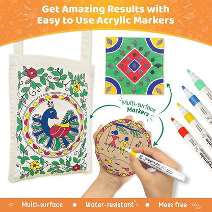 Imagimake Learn Indian Art Forms-Arts and Craft DIY Kit For Kids Learn Creative Crafts for Kids Ages 8-12, 5 Indian Art Forms-Madhubani, Warli, Lippan, Mandala & Block Printing Arts, Perfect DIY Craft Kit for Girls & Boys- Gift for Girls Kids & Boys