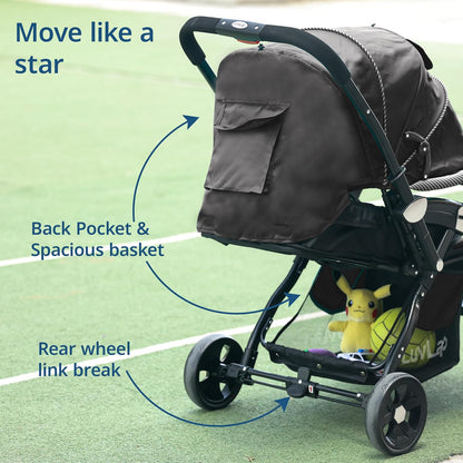 LuvLap Galaxy Baby Stroller, Pram for Baby with 5 Point Safety Harness, Spacious Cushioned seat with Multi Level seat Recline, Easy Fold, Lightweight Baby Stroller for 0 to 3 Years (Black)
